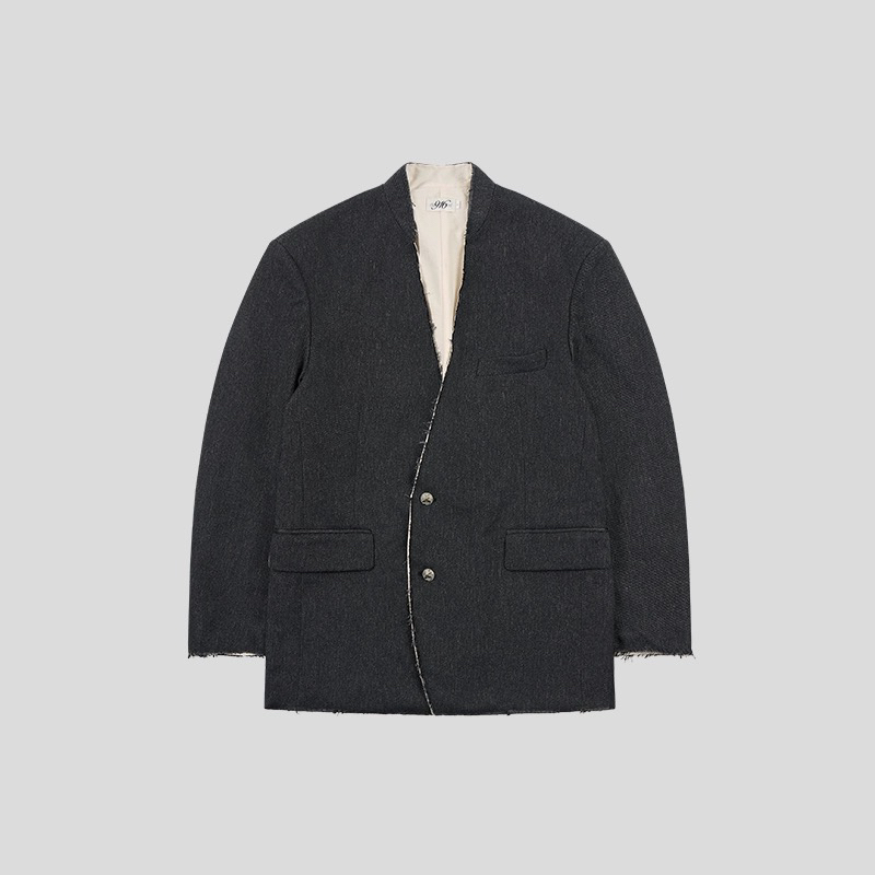 TSOUL【916】毛边纽扣垫肩撞色毛边西装外套