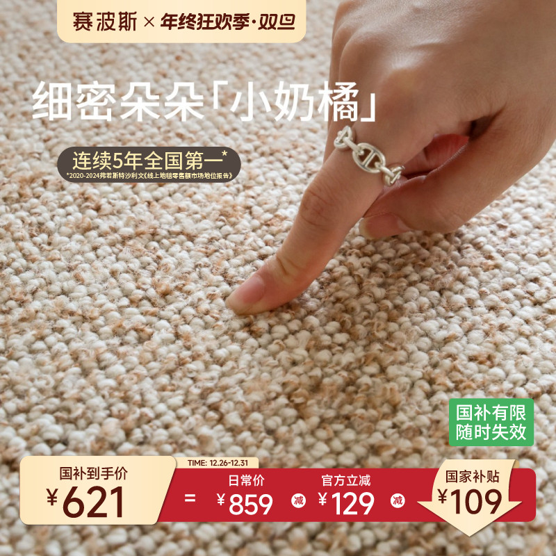 赛波斯小奶橘羊毛地毯素色极简原木奶油风客厅卧室衣帽间轻奢高级