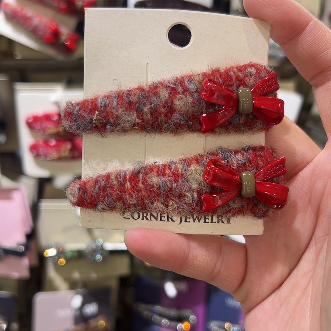 布艺非金属红色蝴蝶结拜拜夹