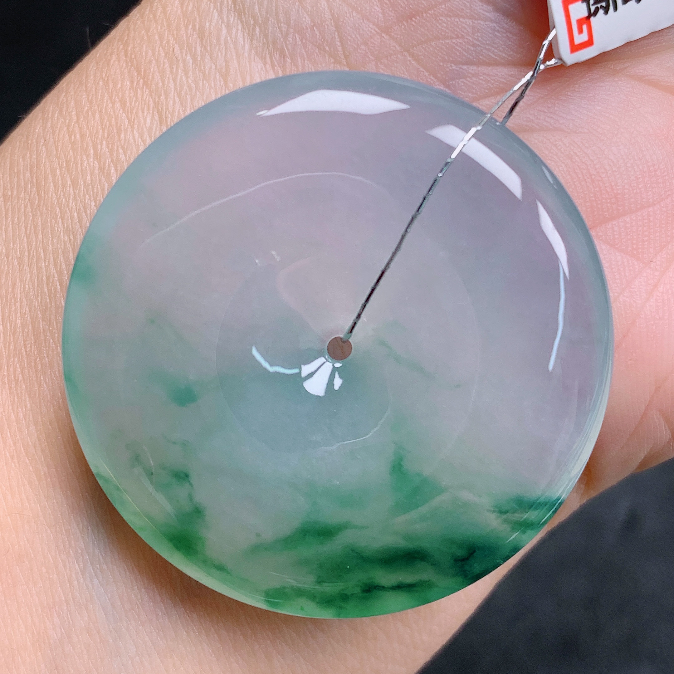 天然缅甸翡翠A货冰飘花平安扣气质精美尺寸35+6 643