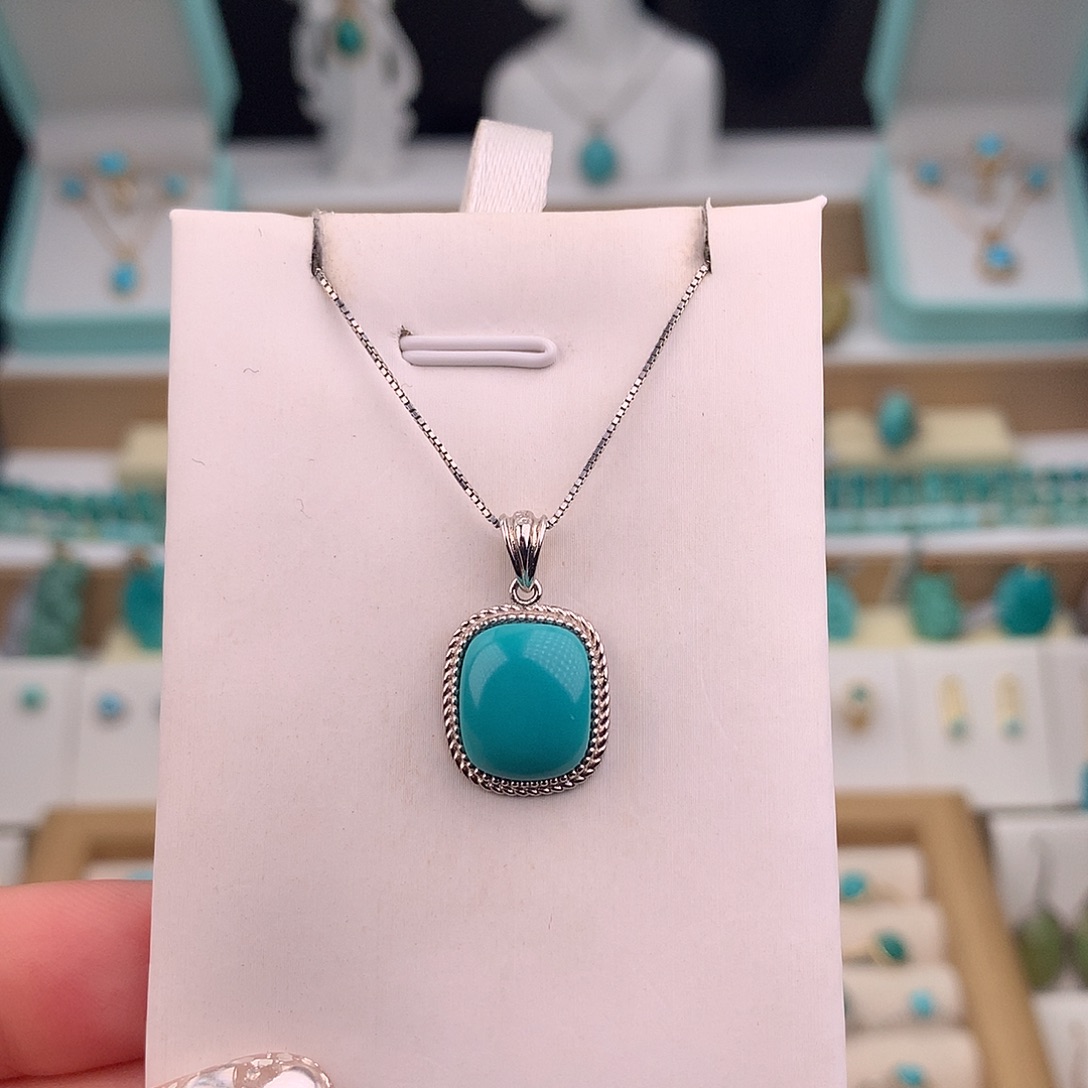 绿松石银S925镶嵌吊坠(不含链)