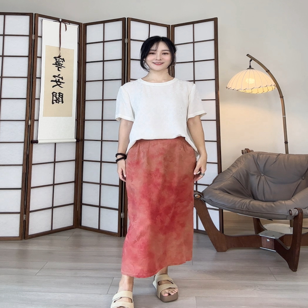 (断码特价)100%桑蚕丝红云纱半裙气质百搭通勤