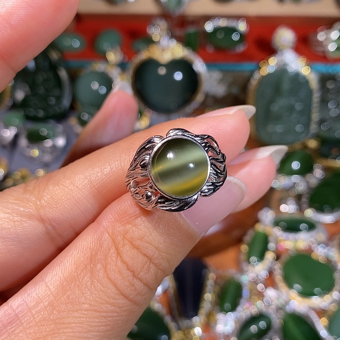 和田玉（碧玉）银S925镶嵌戒指