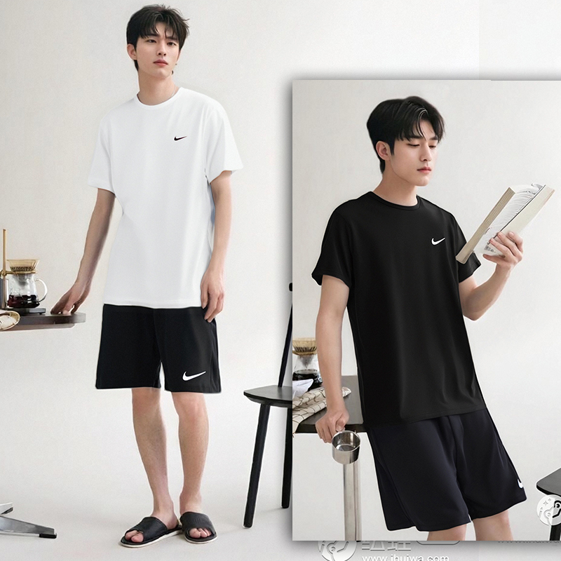 【耐克套装】NIKE健身训练短袖短裤男2025夏新款圆领半袖宽松五分裤