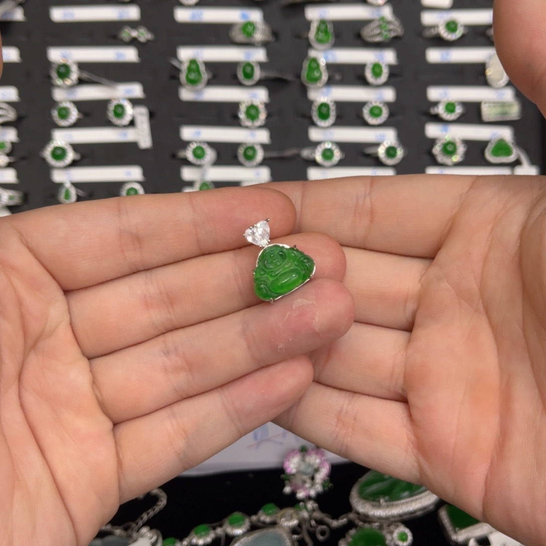 翡翠戒指银S925镶嵌翡翠吊坠
