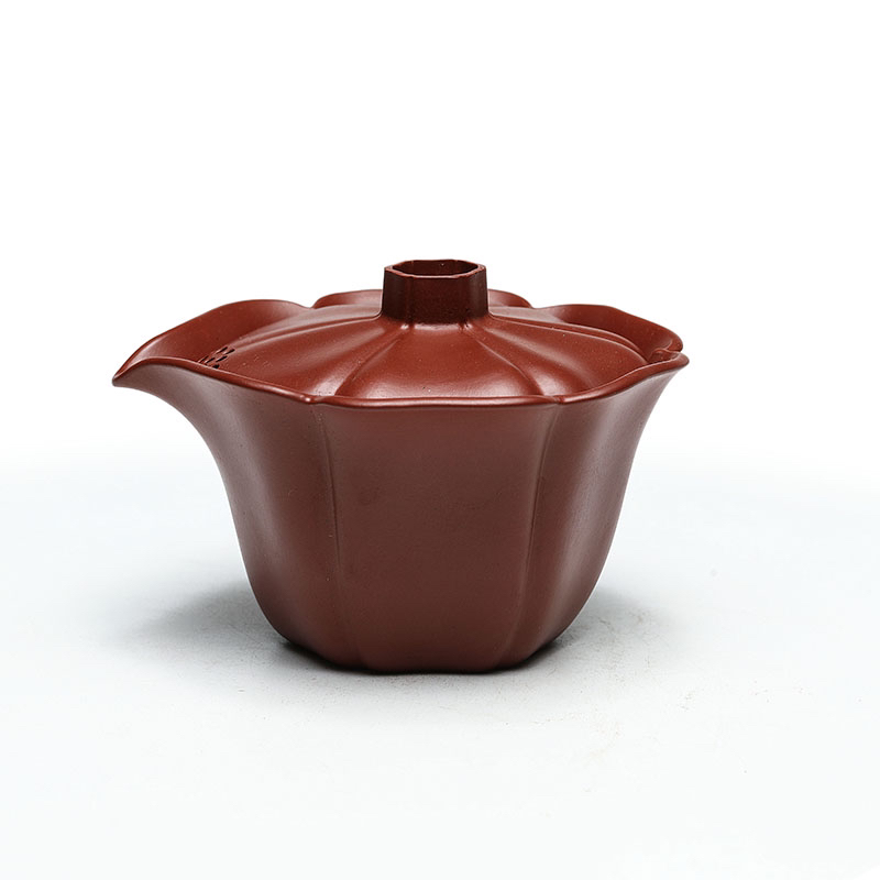 宜兴紫砂大红袍荷花盖碗手工制作防烫设计便携旅行茶具