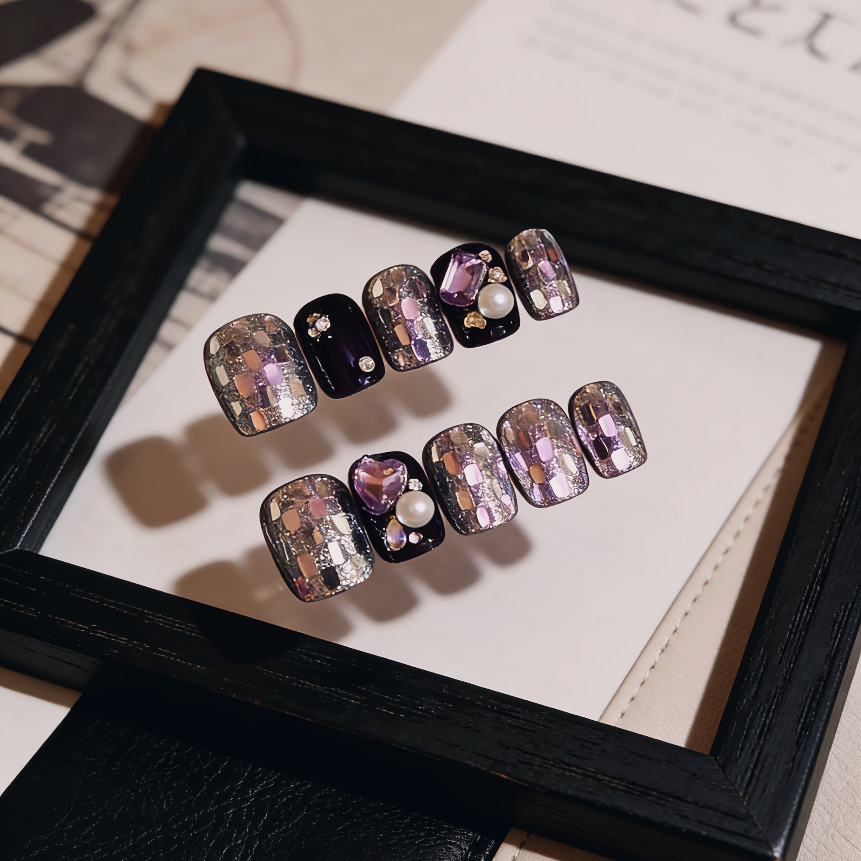 【解构格序】爆闪银色马赛克高级感显白韩系小众手工穿戴甲默认瑕疵