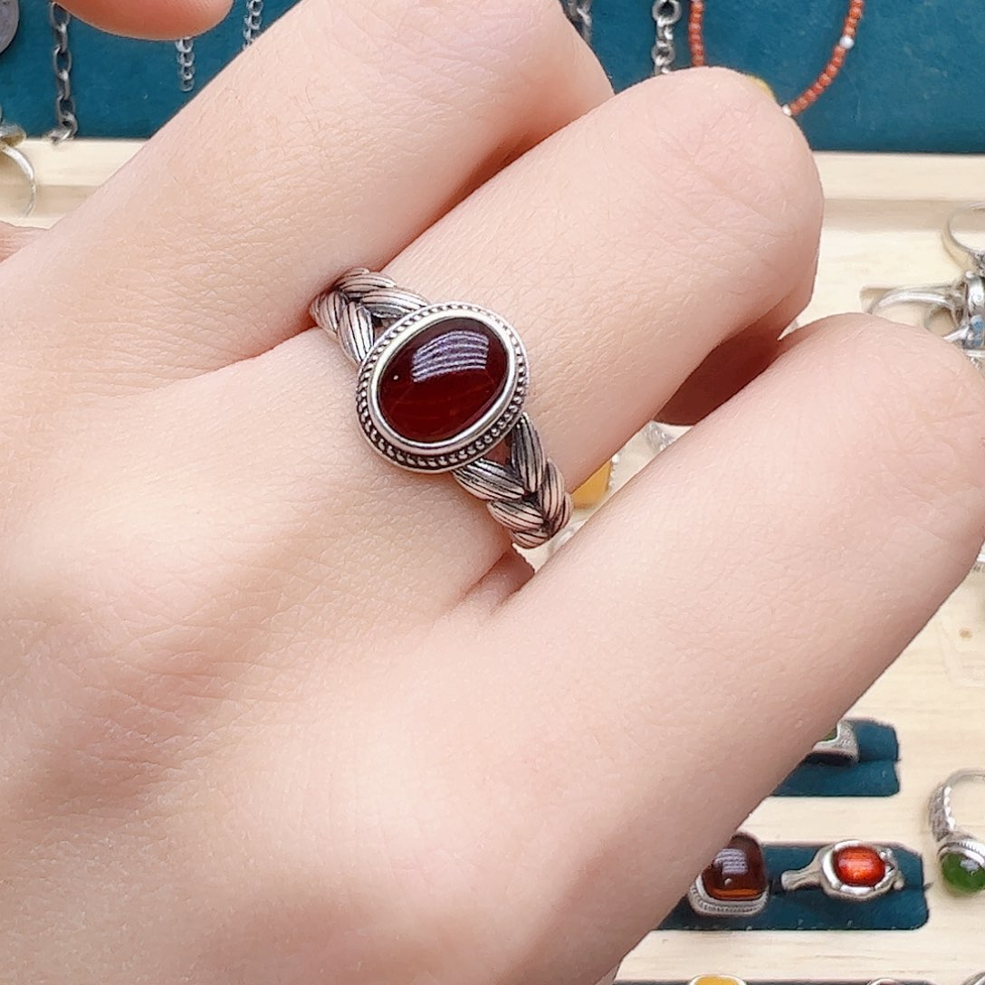 血珀戒指银S925镶嵌，