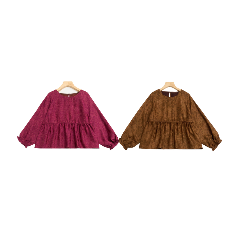 DY2896 香云纱真丝花罗100桑蚕丝衬衫国风圆领长袖老钱风