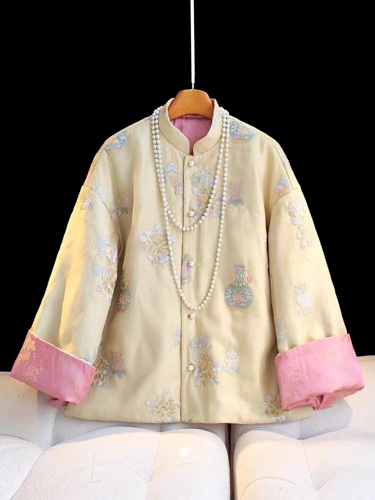 双面双穿中国风盘扣棉衣棉服女秋冬新款立领宽松印花复古棉袄马甲