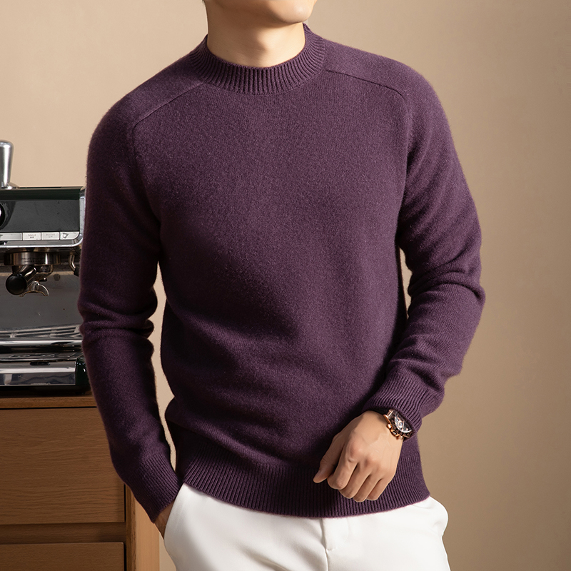 {100%纯山羊绒}冬季男士立领针织衫纯色打底保暖套头羊绒衫半高领