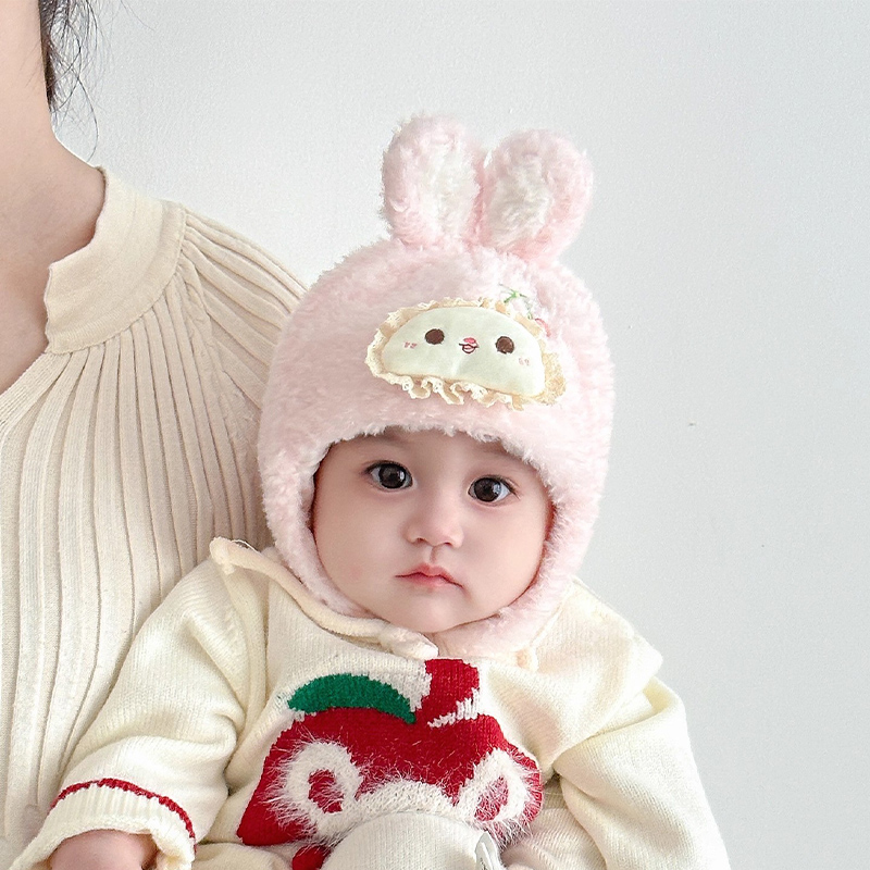 婴儿帽子秋冬季宝宝毛绒帽婴幼儿女可爱毛线帽防风保暖冬季护耳帽