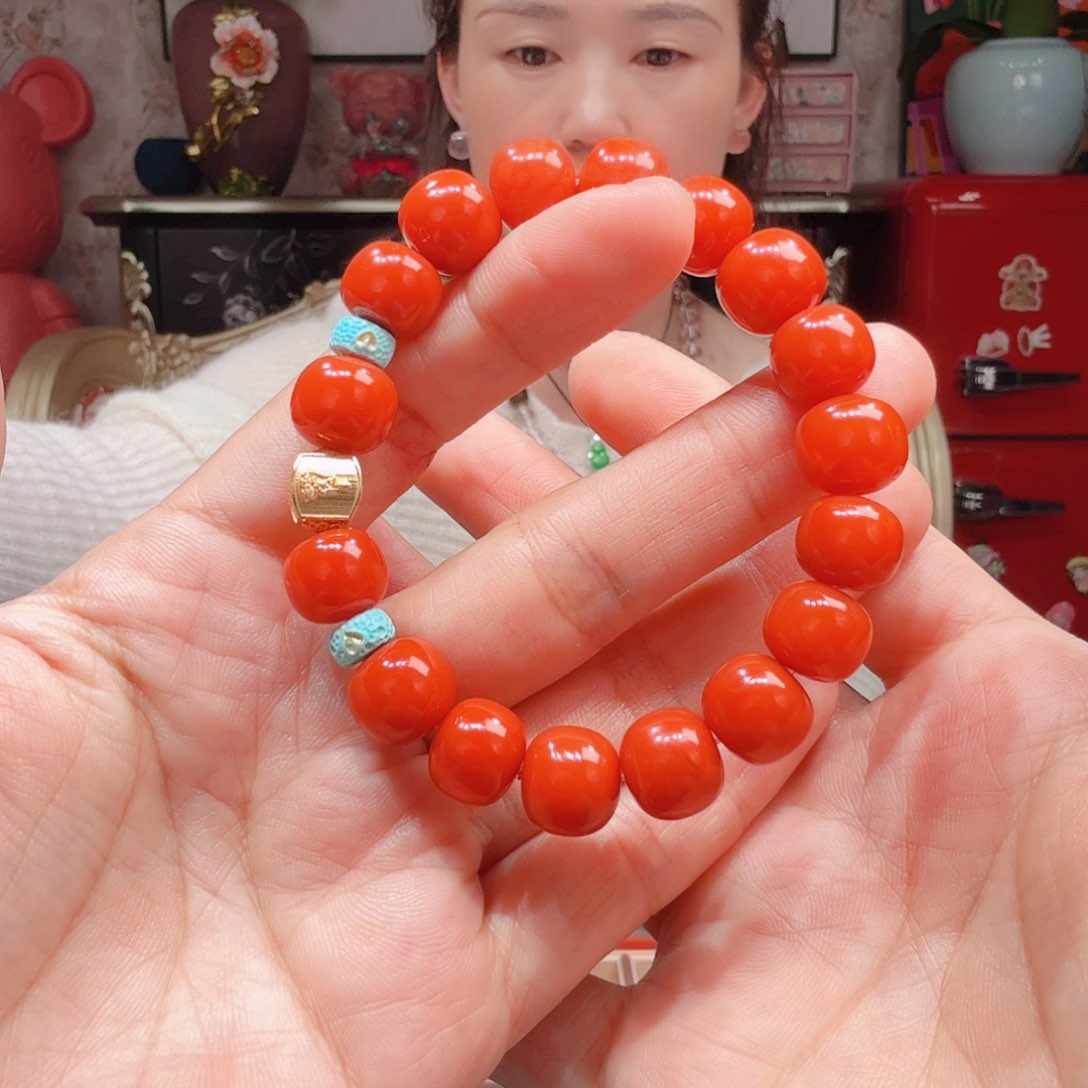 南红玛瑙手链18K金镶嵌