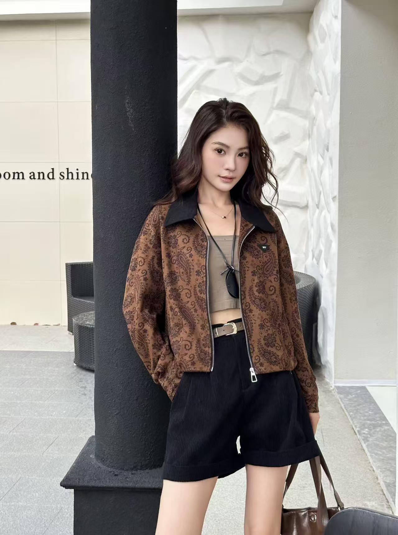 豹纹短款外套女25秋季新款复古翻领宽松夹克气质感小众上衣 #0057