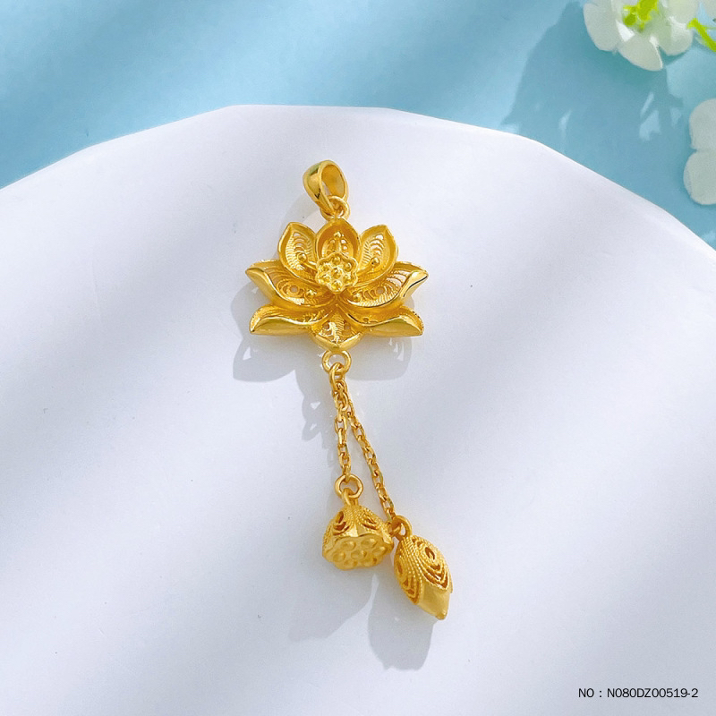 足金两世欢莲花吊坠