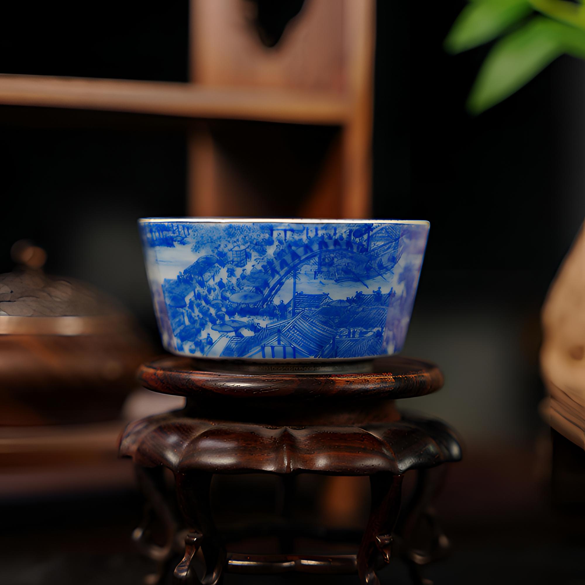 云山片玉古风悠扬清明上河图墨彩描边十方杯