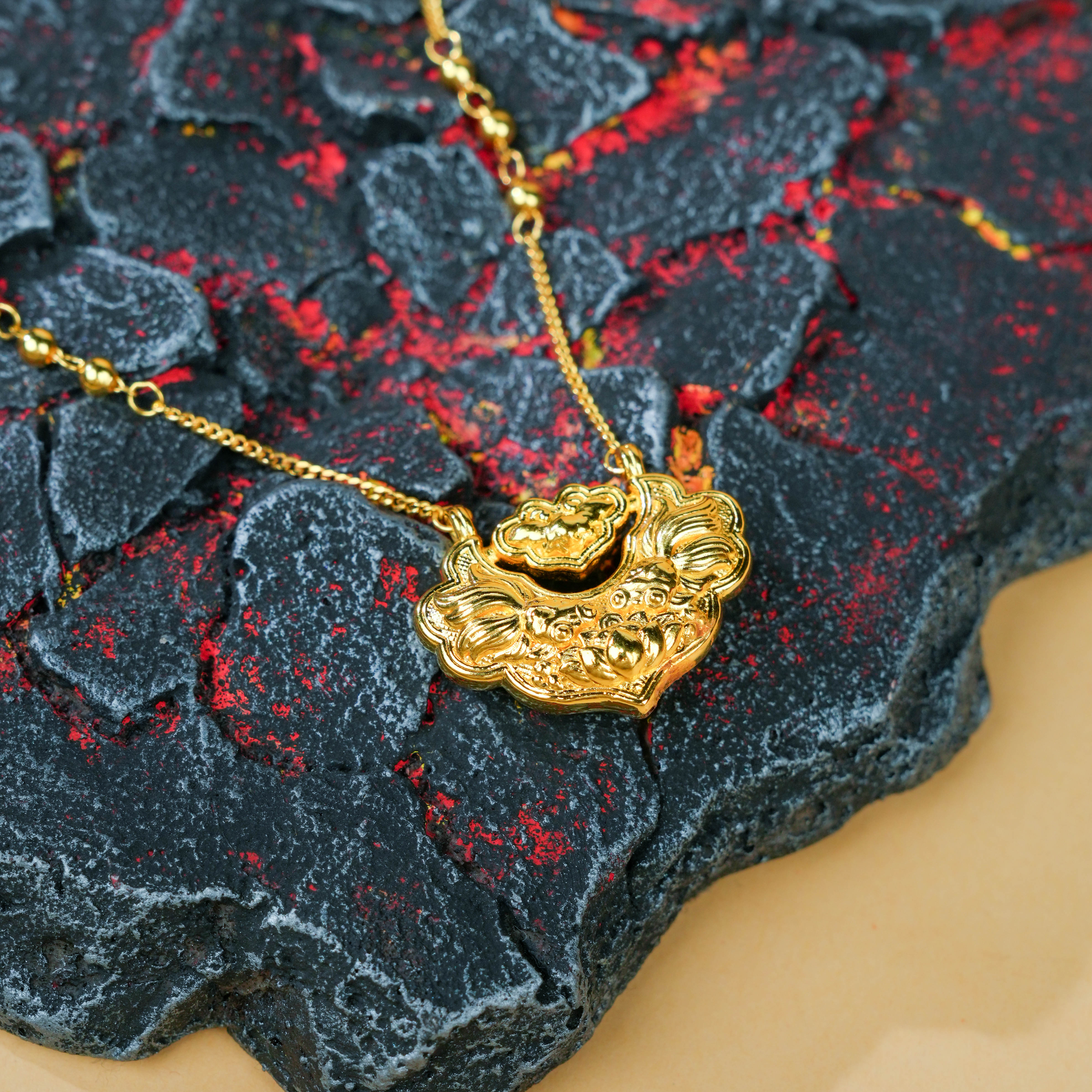 坠链均足银 足银项链【玖福来】足银锦鲤锁套链经典复古时尚