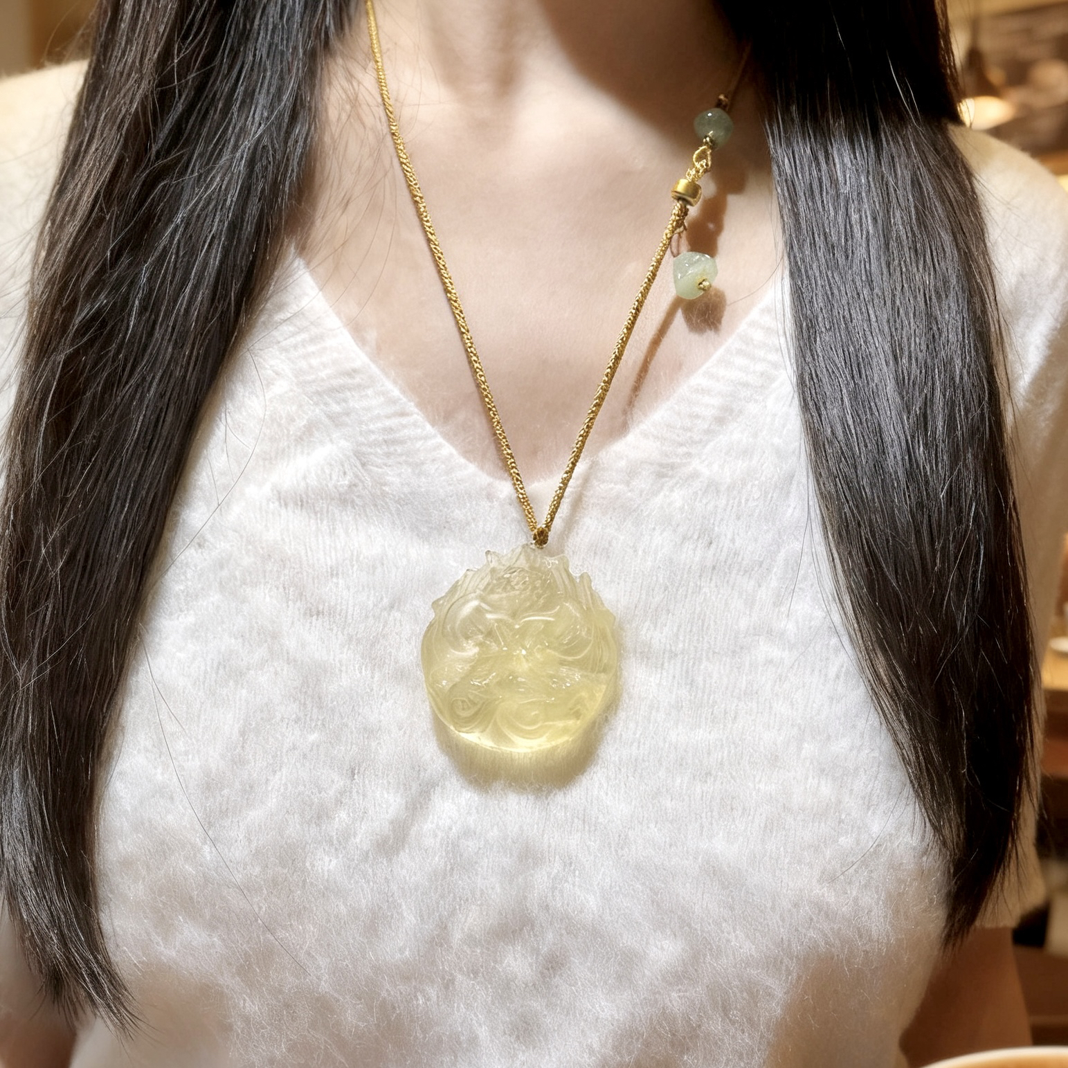 【莲花许愿狐】天然黄水晶精工雕刻九尾狐凤九吊坠