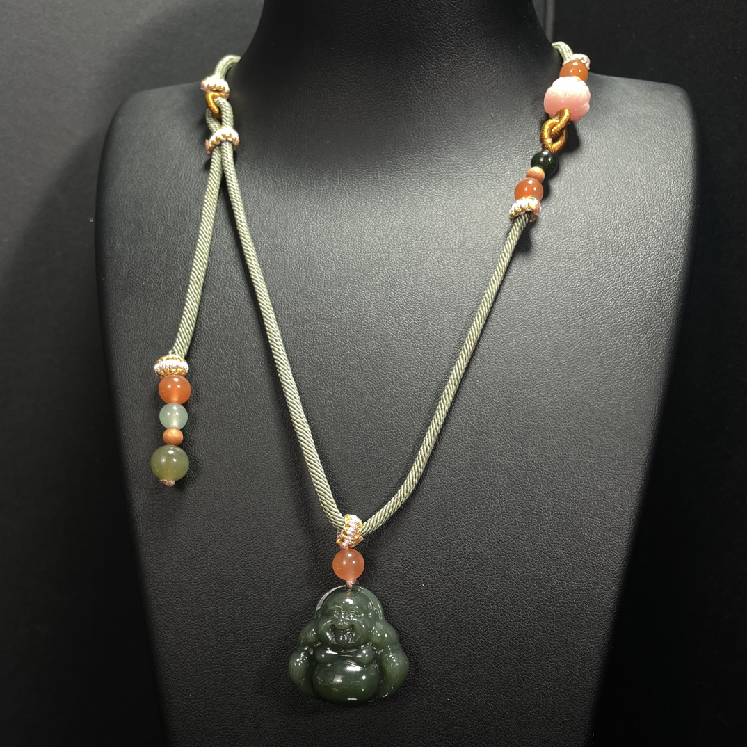 和田玉佛公精美礼绳可调节长短款