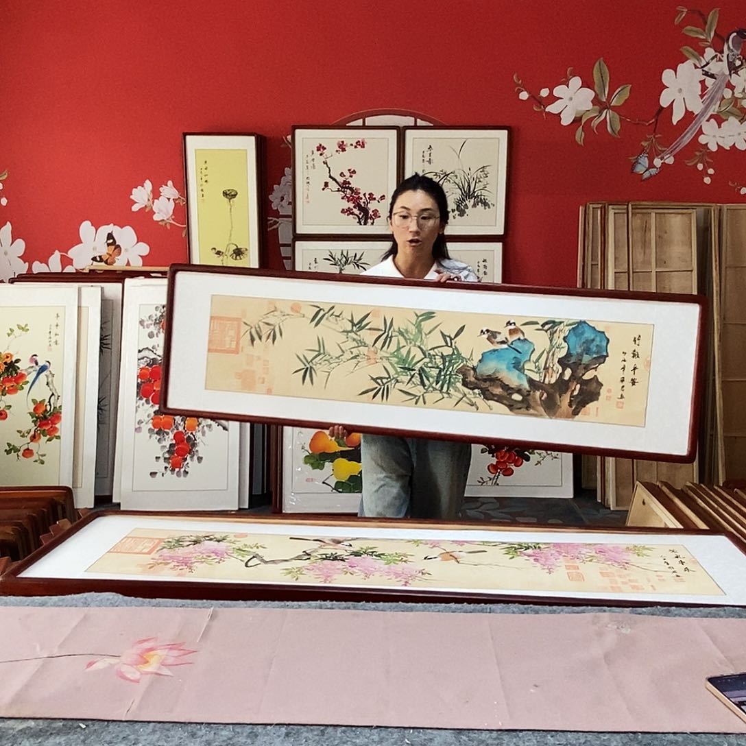 国画手写手绘国画作品47✖️162带框包邮