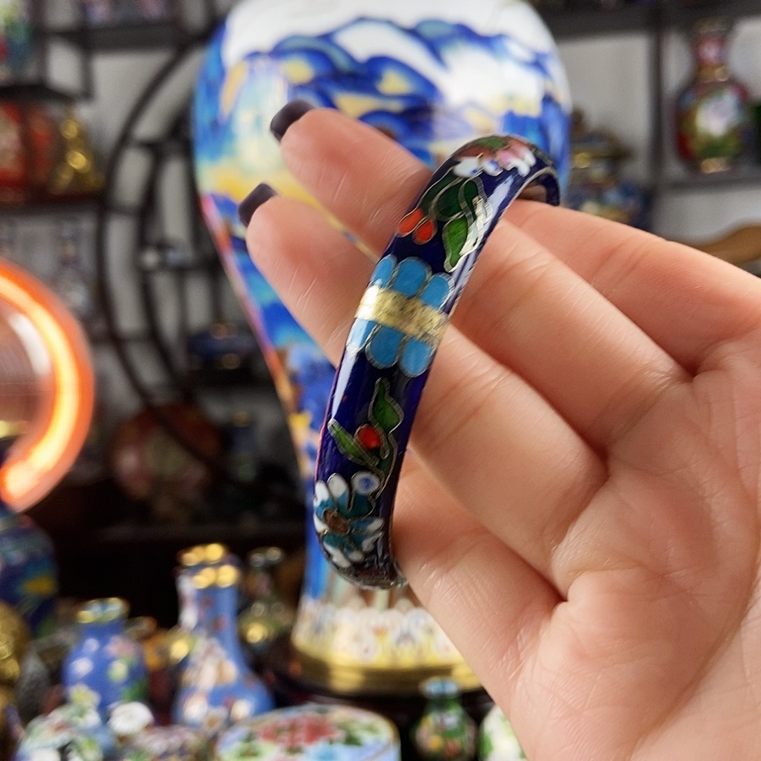 上***诺铜宝蓝色老银蓝开口镯