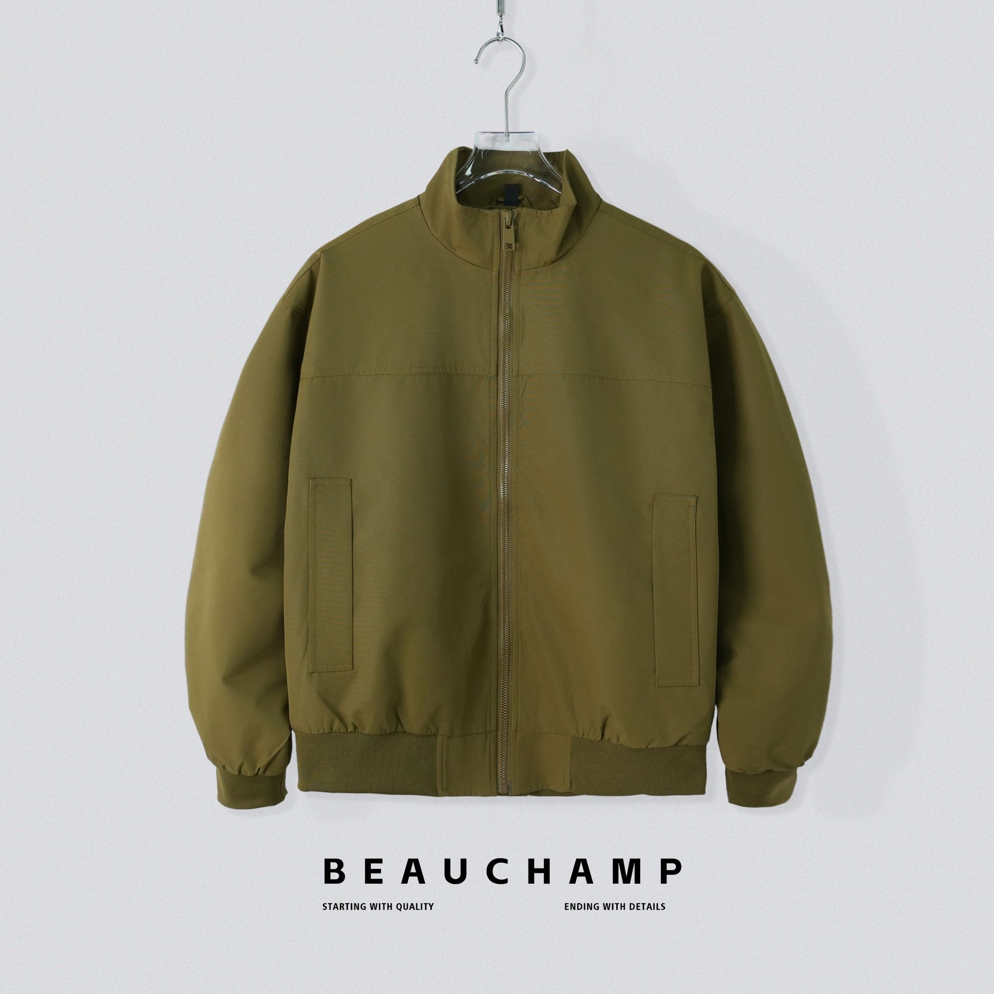 Beau champ品牌 美式复古立领工装百搭纯色夹克外套 2102#