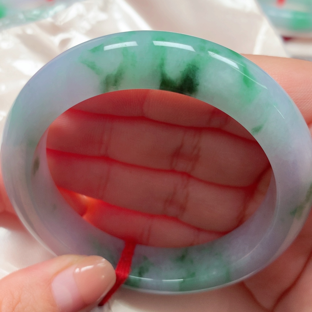 翡翠未镶嵌手镯43紫飘花 厚装