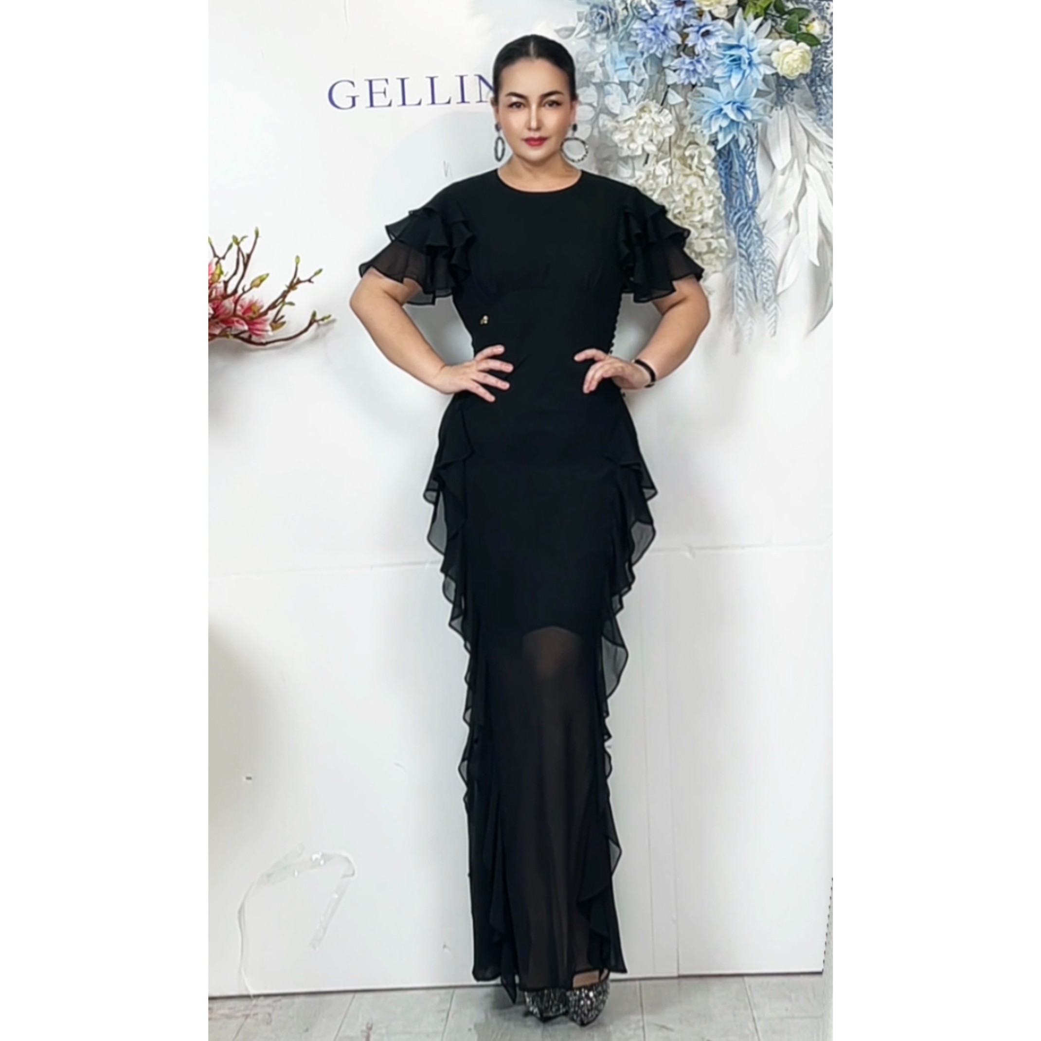 [GELLINNA女装]黑色红色女款/L-4XL/时尚长款优雅法式宽松