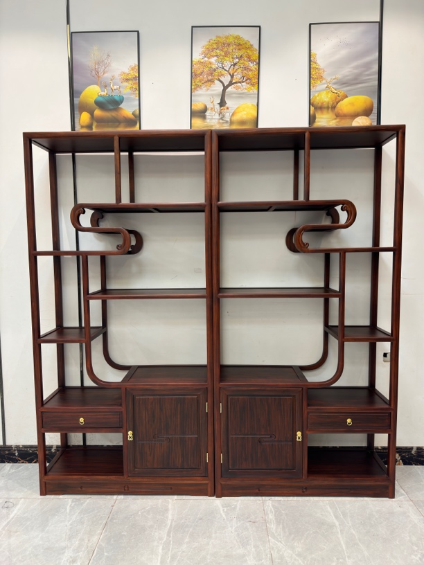 艺术移动新中式榫卯结构架储藏博古架隔断实木酸枝木家具系列