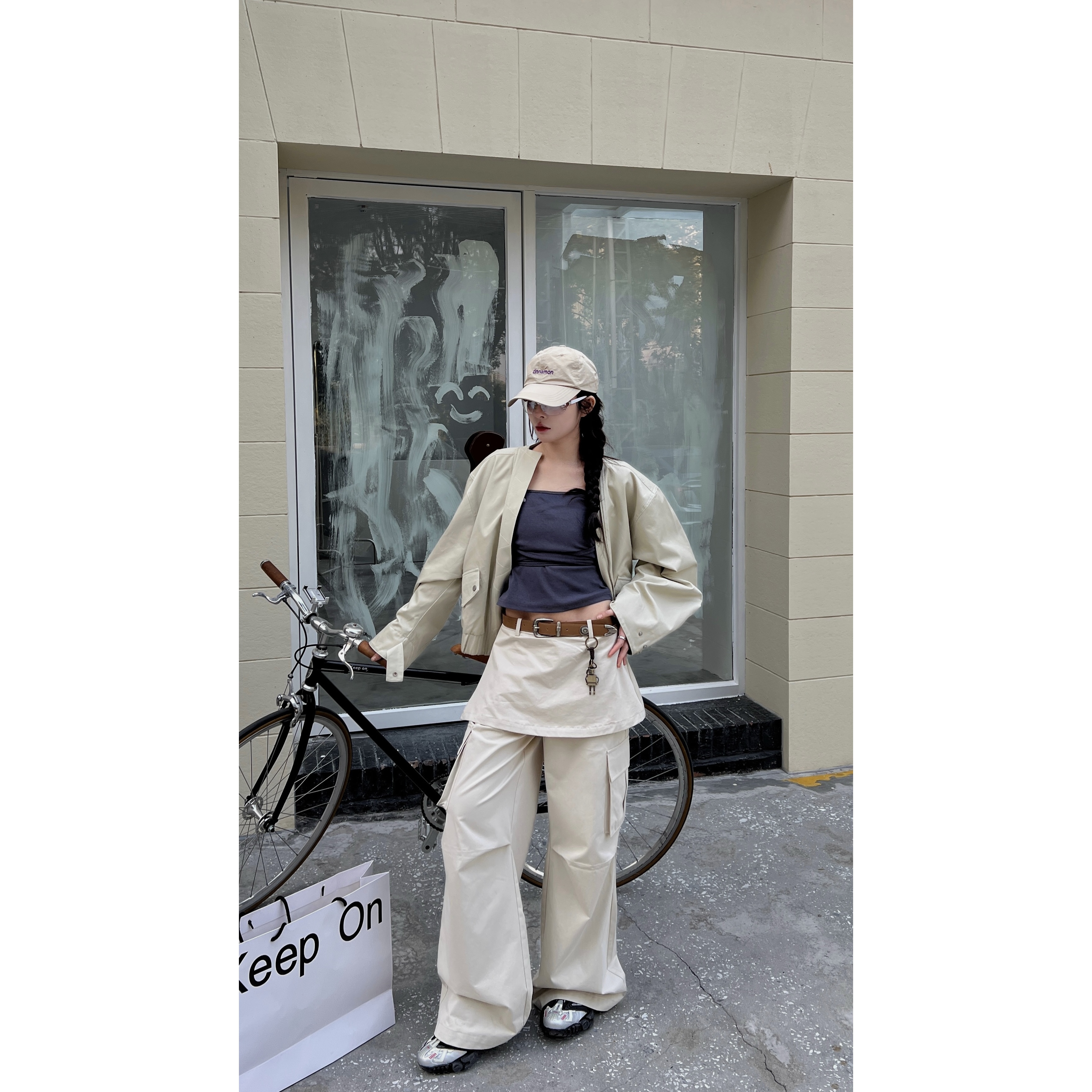 雨哥早春新美式回归屁帘短裙工装裤高腰休闲宽松