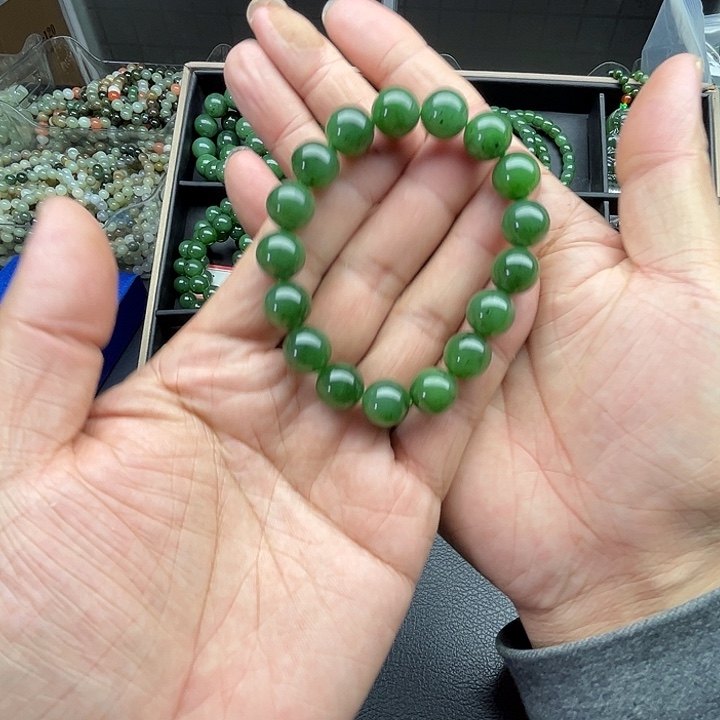 和田玉未镶嵌手链俄罗斯碧玉手串卡12