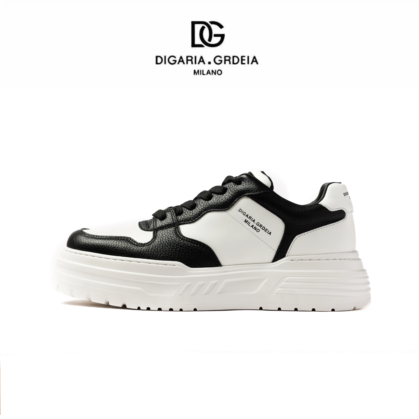 DIGARIA&GRDEIA迪嘎雅黑色真皮板鞋运动鞋时尚男士百搭潮鞋