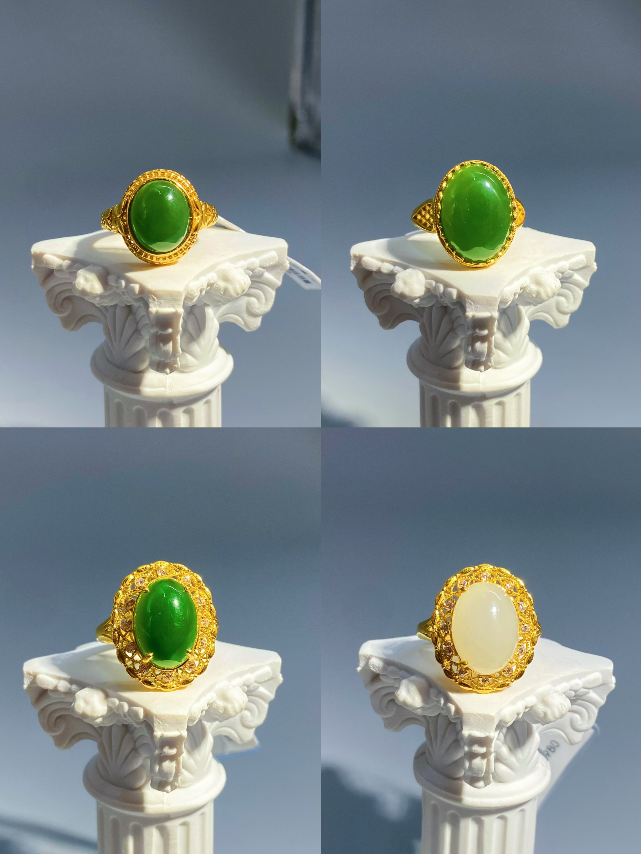 黄金足金999 鸽子蛋-绿-奶白-黄金戒指高级百搭精致