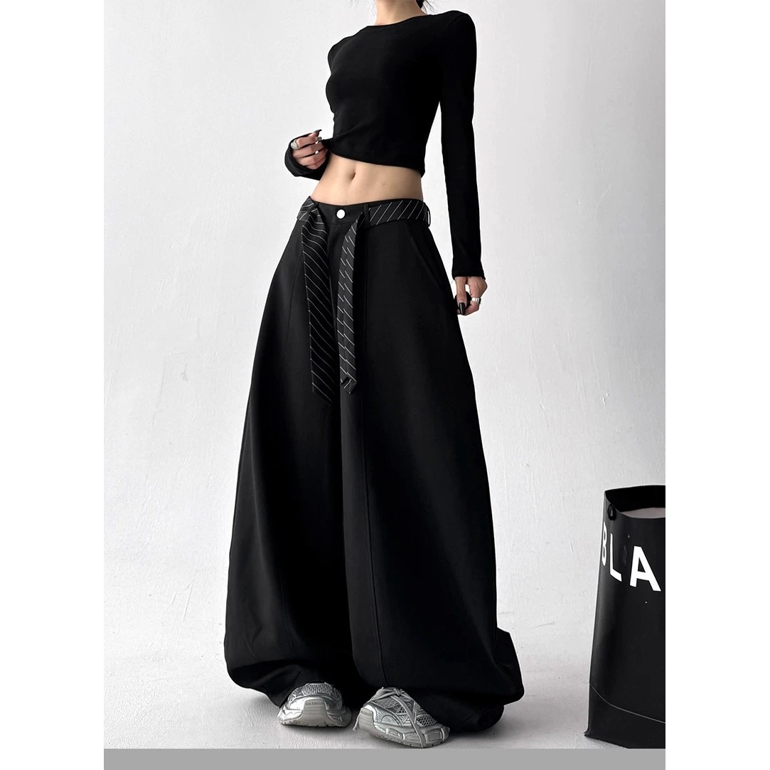 【现货+送腰带】秋款清货欧货高级感高腰宽松直筒拖地阔腿休闲裤女