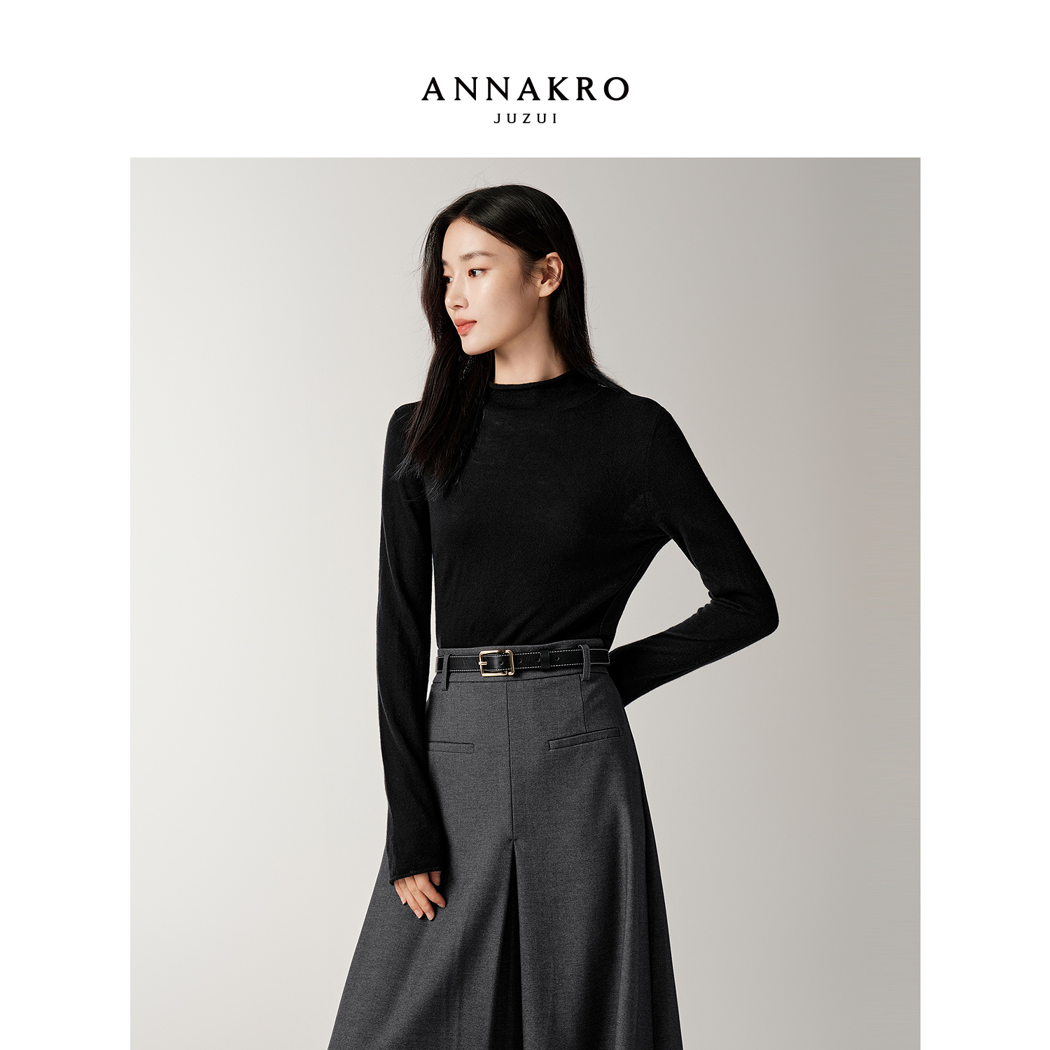 【小余专属】玖姿·安娜蔻KWFD31025长袖针织衫女2025冬新款打底羊毛