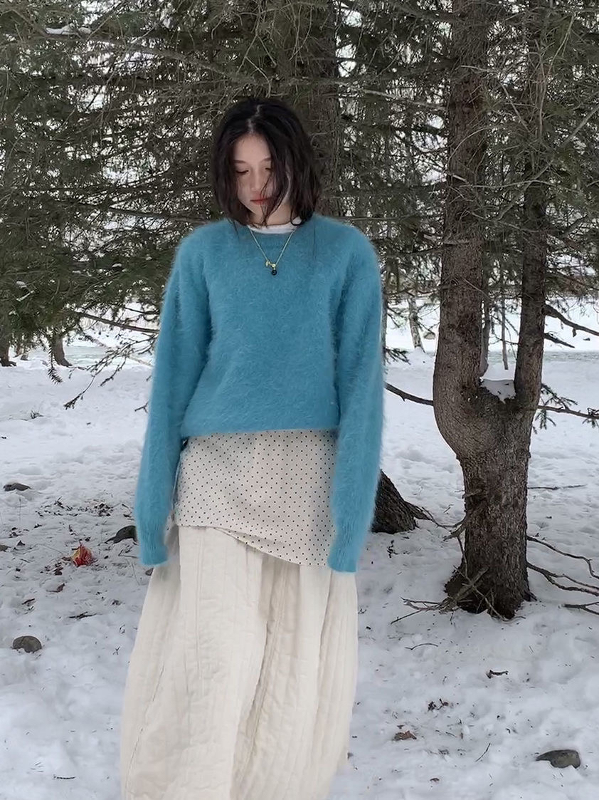 秋冬毛衣蕾丝波点小短裙屁帘叠穿罩裙网纱半身裙遮臀装饰小短裙