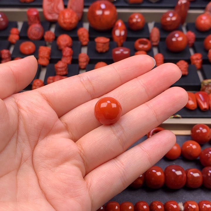 益***哥南红玛瑙未镶嵌圆珠单珠14.7MM