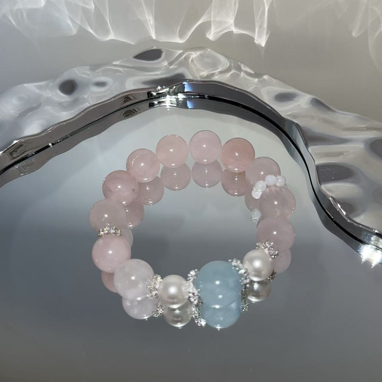 【泓钰珠宝 x 在逃公主】粉水晶粉兔毛13mm海蓝宝15mm天然水晶3039