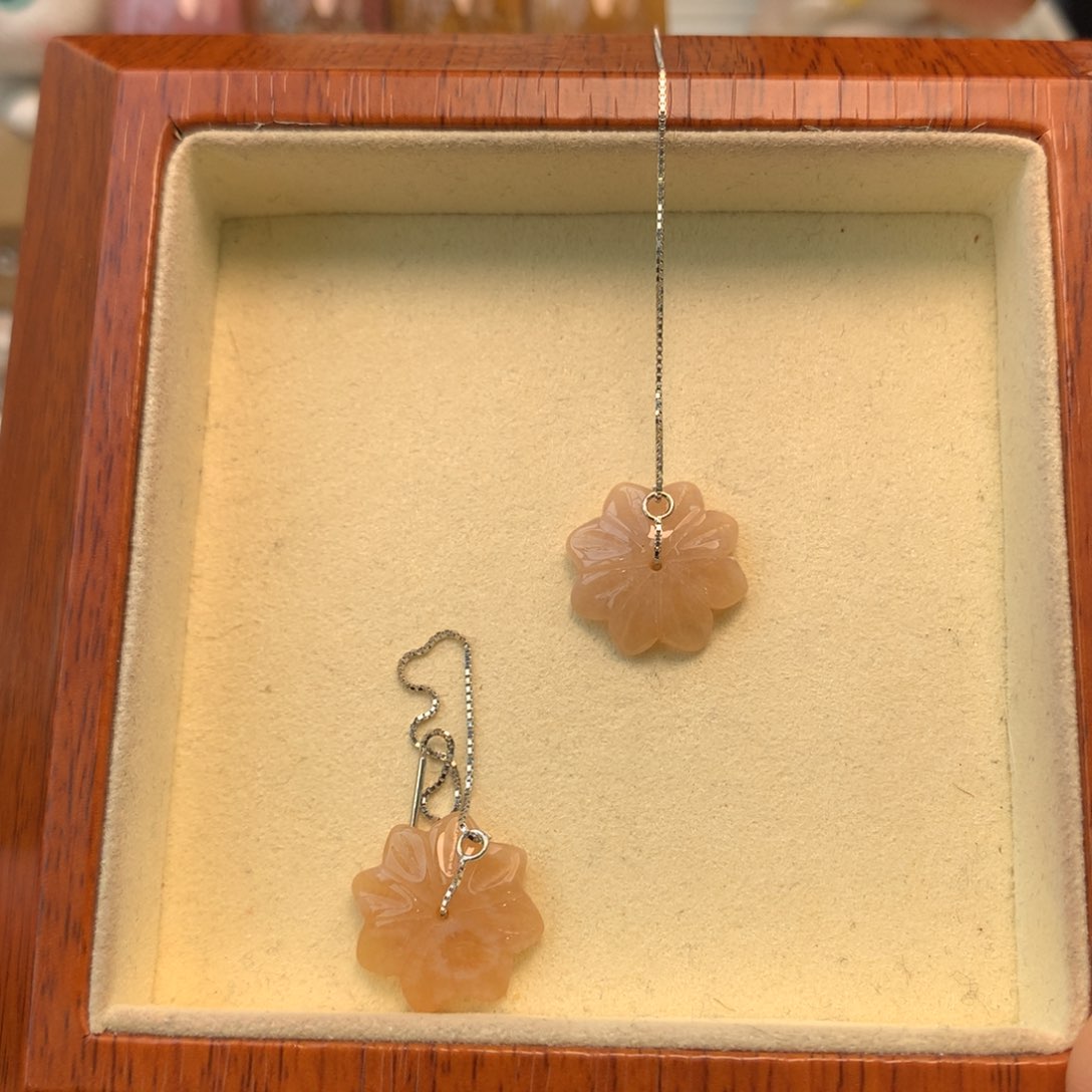 硅化珊瑚（珊瑚玉）耳坠银S925镶嵌