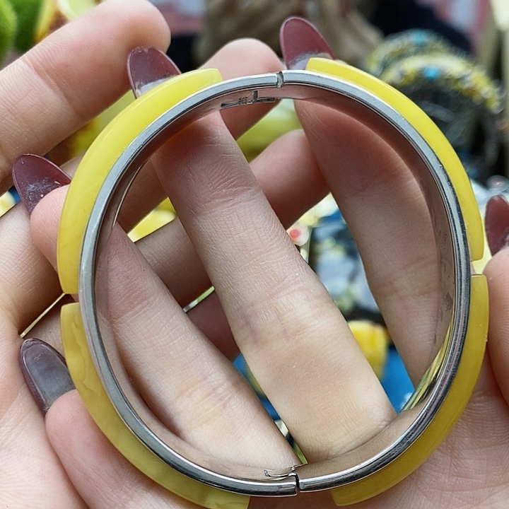 琥珀手镯银S925镶嵌手镯