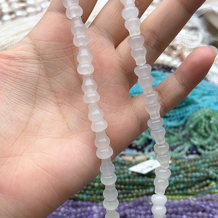 未镶嵌玛瑙/玉髓珠宝半成品一条8/13mm左右白玛瑙葫芦