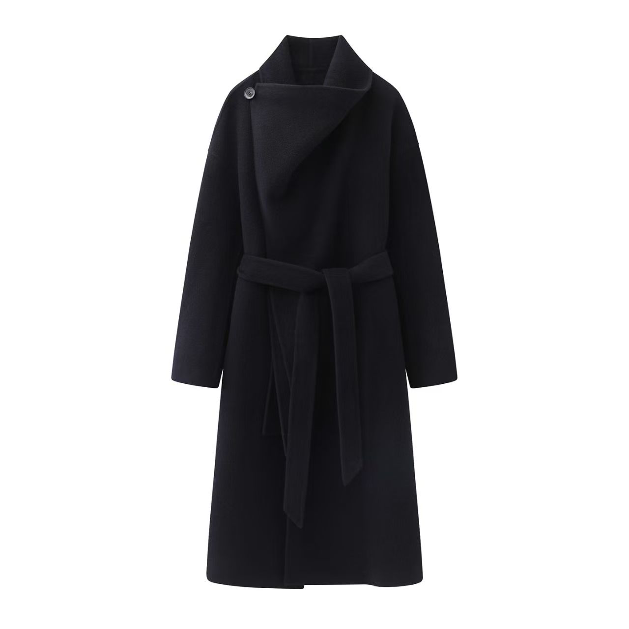 呢子大衣-冬季新款高级感立领中长款黑色毛呢外套双面呢大衣4144