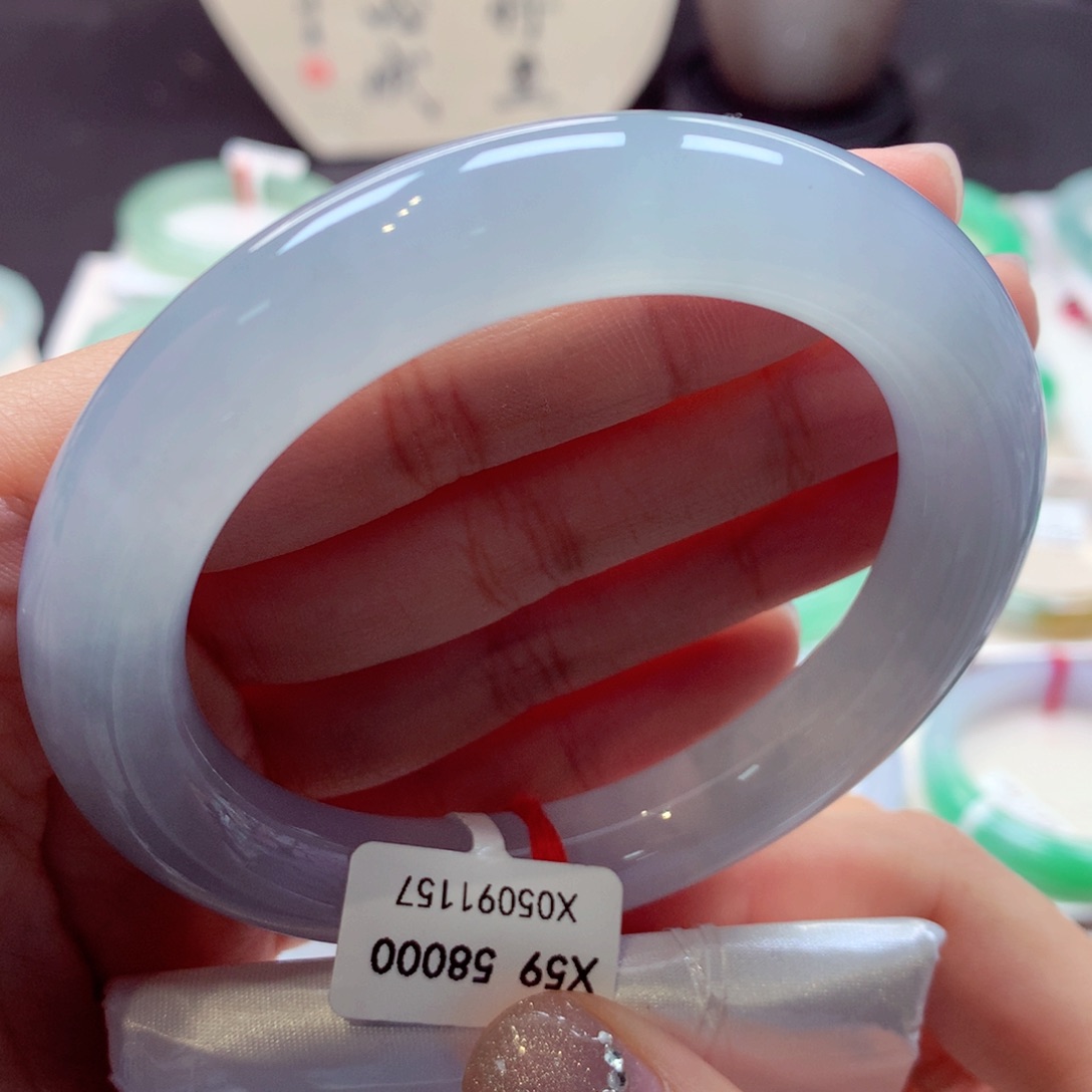 翡翠手镯未镶嵌20圆条77（冰胶细腻）