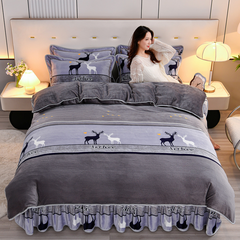 秋冬加厚保暖牛奶绒双面绒四件套床上用品防寒保暖不掉毛防静电