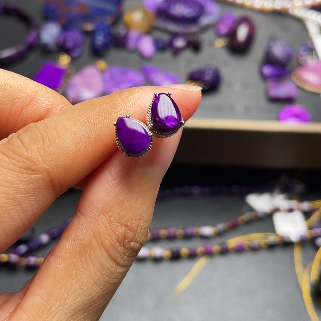 苏纪石（舒俱来）耳环银S925镶嵌