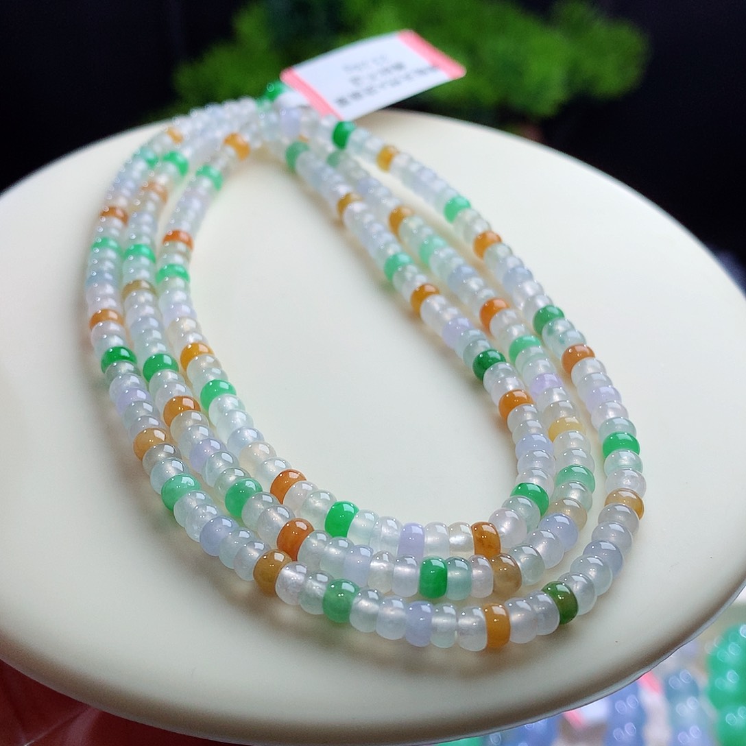 项链未镶嵌翡翠卡4mm冰多宝算盘珠毛衣链