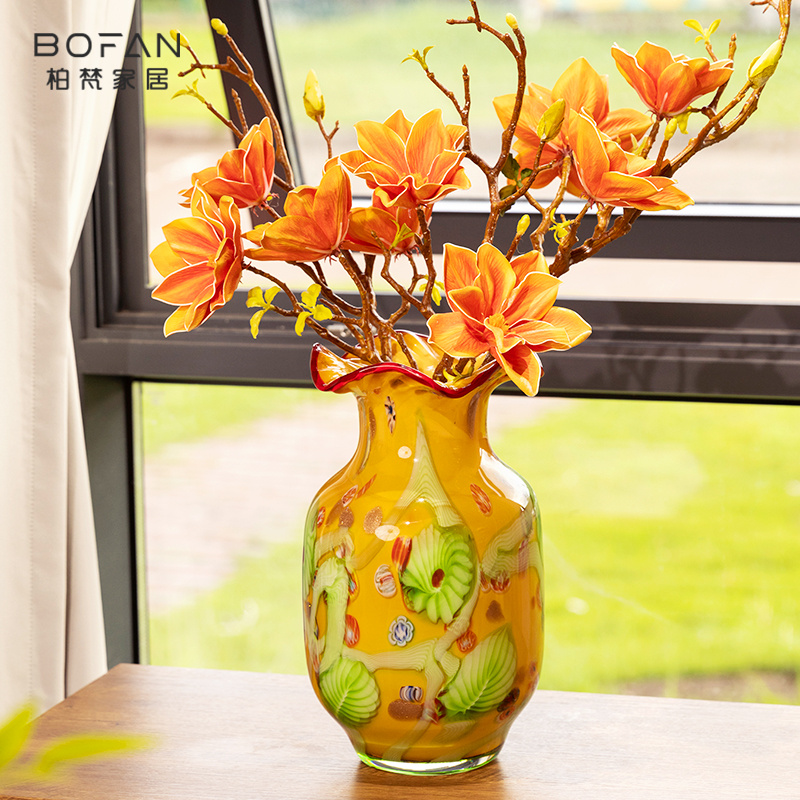 bofan/柏梵【晴黄落影】幻彩琉璃花瓶摆件客厅插花轻奢水培植物摆件