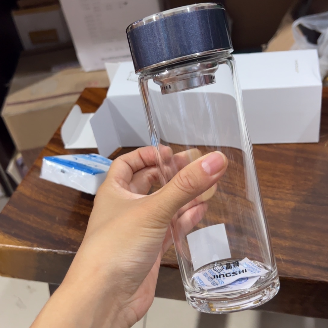 晶单层烫手玻璃杯510提环蓝色玻璃杯510