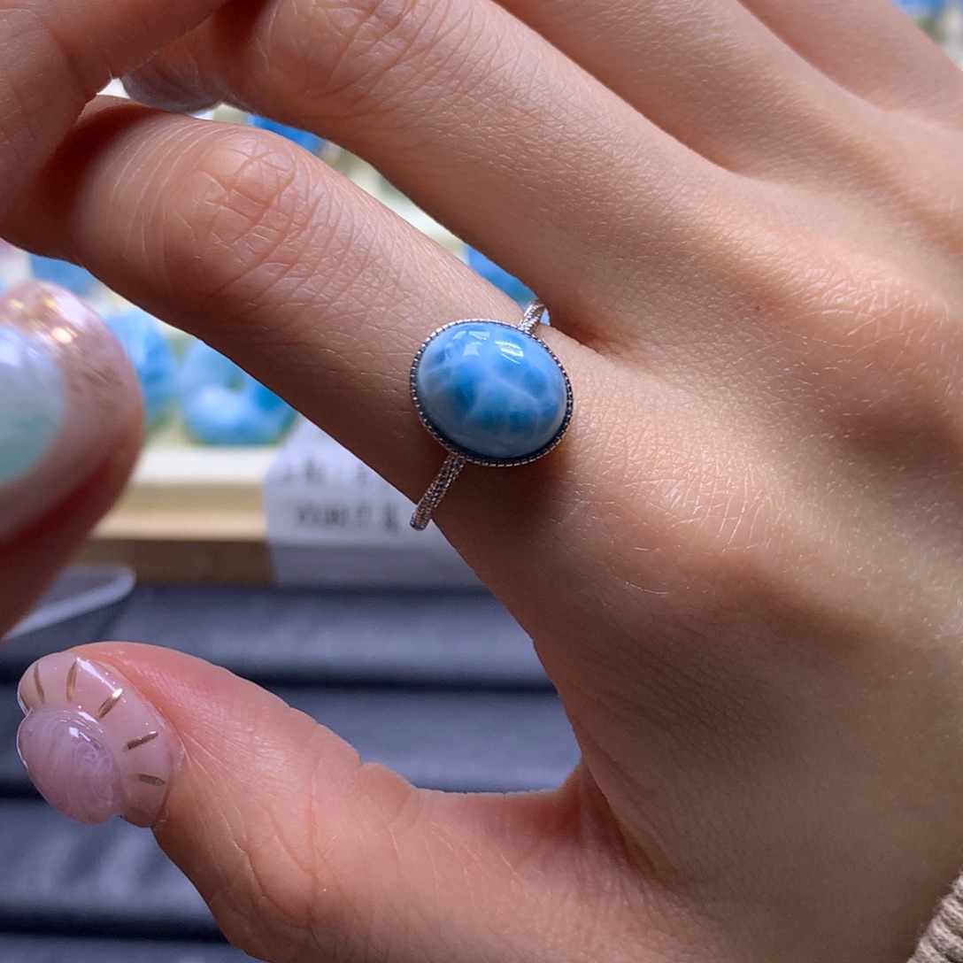 针钠钙石（海纹石）未镶嵌戒指蛋面戒指色差略异