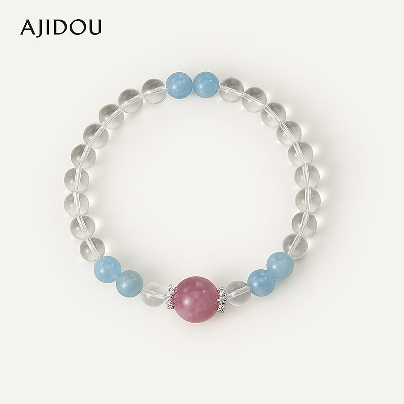 AJIDOU阿吉豆手串女新款时尚百搭海蓝宝水晶串珠气质简约手串手链